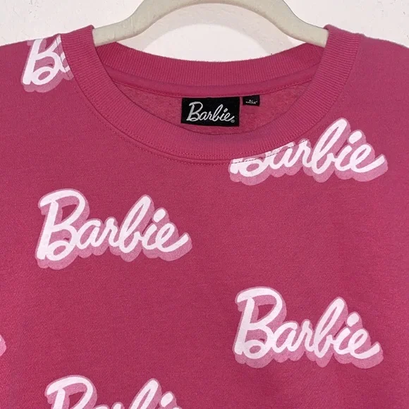 Barbie Crewneck Bubblegum Pink Fleece Sweatshirt-Size Large - Picture 2 of 8